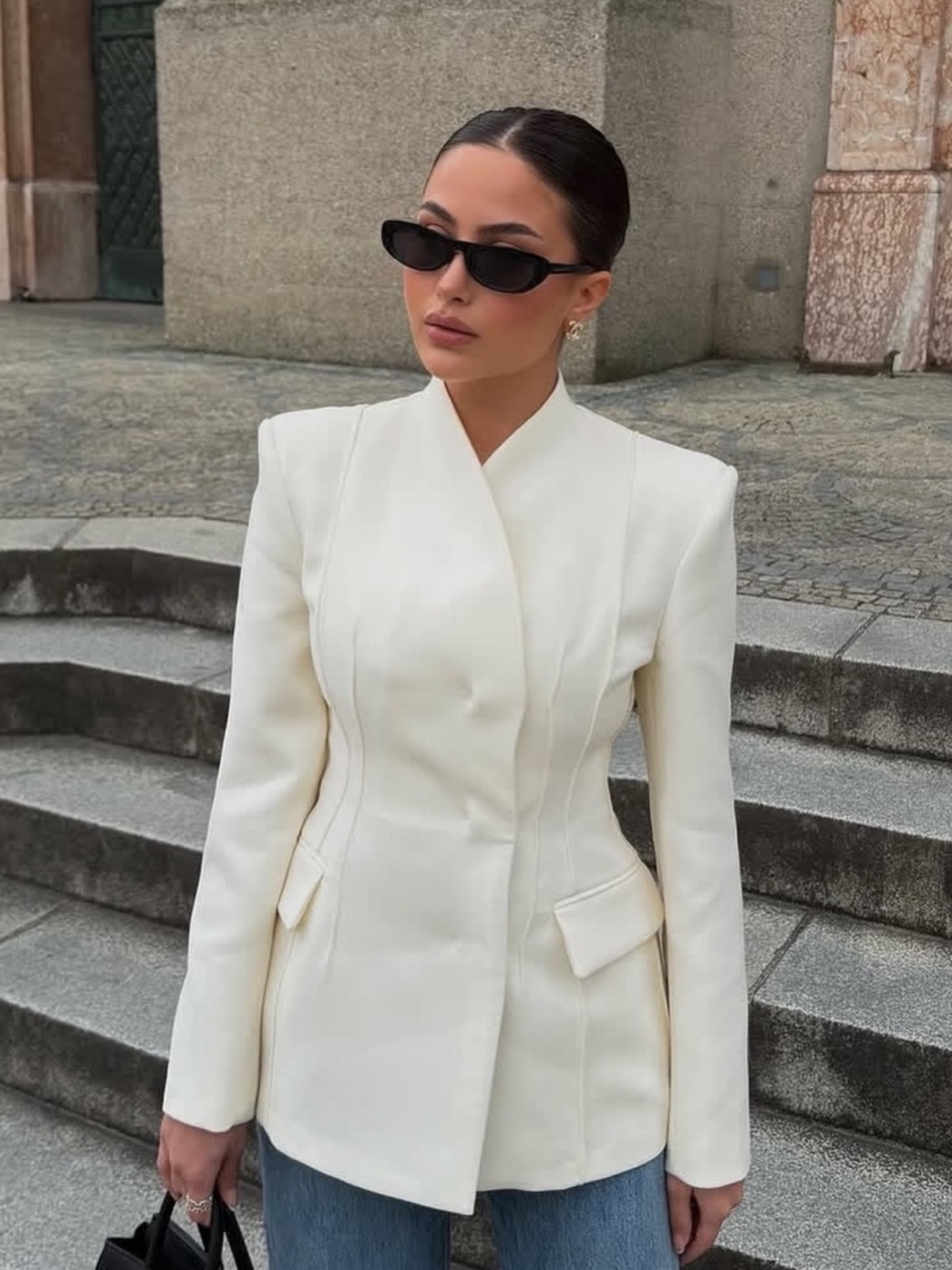 Zara Ivory fitted  Structured Blazer Jacket